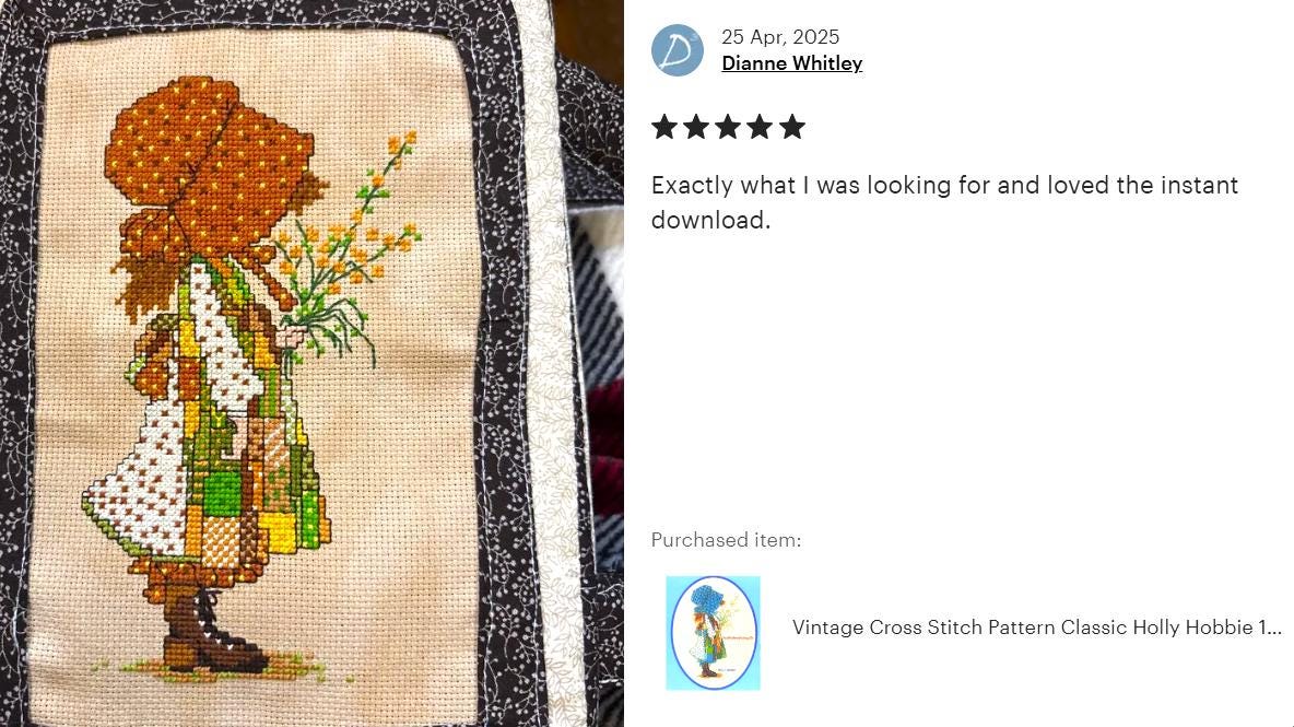 Vintage Cross Stitch Pattern Classic Holly Hobbie 1980 PDF Instant