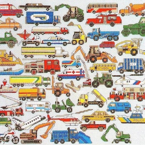 Vintage Cross Stitch Patterns Mini Work Vehicles Motifs PDF Instant Digital Download Embroidery 50 Trucks Machines Boats Planes Designs A1