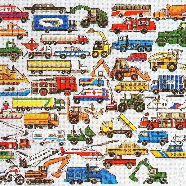 Vintage Cross Stitch Patterns Mini Work Vehicles Motifs PDF Instant Digital Download Embroidery 50 Trucks Machines Boats Planes Designs A1