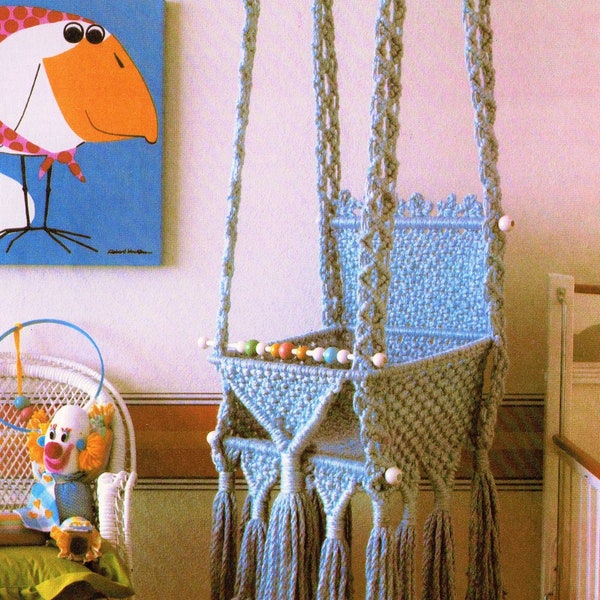 Vintage Macrame Baby Swing Pattern PDF Instant Digital Download 1978 Retro Nursery Hanging Infant Swinging Seat