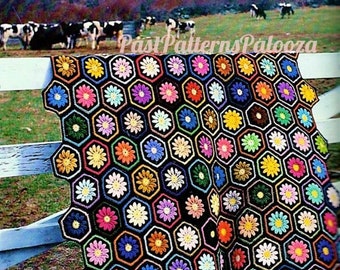 Vintage Crochet Pattern Daisy Flower Hexagon Afghan She Loves Me She Loves Me Not c. 1978 PDF Instant Digital Download Granny Square 10 Ply