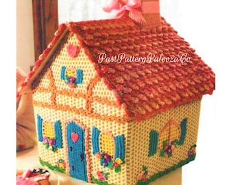 Vintage Crochet Pattern 16" Gingerbread House Confectionery Cottage Centerpiece or Christmas Goody Holder PDF Instant Digital Download