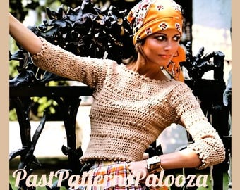Vintage Crochet Pattern Womens Popcorn Stitch Top PDF Instant Digital Download 70s Retro Sweater