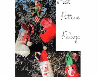 Vintage Crochet Pattern 14" Loopy Santa and Elf Faces Christmas Stockings and Tote Bags PDF Instant Digital Download 10 Ply