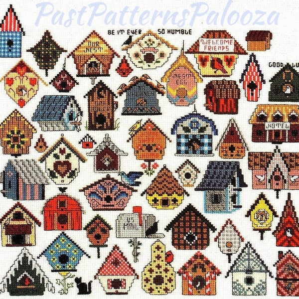 Vintage Cross Stitch Patterns Mini Bird House Motifs PDF Instant Digital Download Embroidery 45 Cute Birdhouses A1