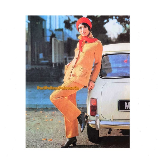 Vintage tricot motif hipster rétro tailleur pantalon veste pantalon ensemble PDF téléchargement numérique instantané des années 70 tailleur-pantalon bohème chic