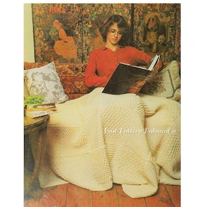 Vintage Crochet Pattern Aran Style Afghan Large Sampler Squares PDF Instant Digital Download 10 Ply
