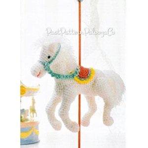 Vintage Crochet Pattern 10" Carnival Carousel Horse PDF Instant Digital Download Plush Merry Go Round Ride Amigurumi 10 Ply