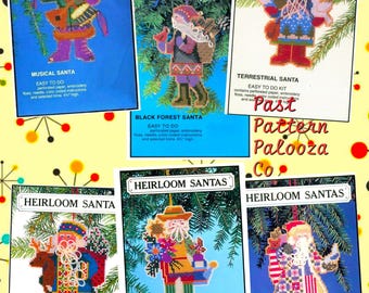Vintage Cross Stitch Patterns 5" Heirloom Santas Ornament Christmas Tree Trim 6 Designs PDF Instant Digital Download Perforated Paper