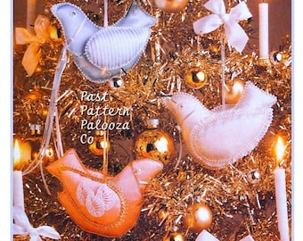 Vintage Christmas Sewing Pattern 7" Satin Doves Bird Ornaments PDF Instant Digital Download Ribbon Lace Pearls Sequined Birdies