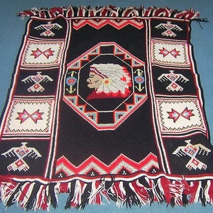 Vintage Crochet Afghan American Indian Blanket Pattern PDF Instant Digital Download Indian Chief Head Throw 4 Ply afbeelding 5