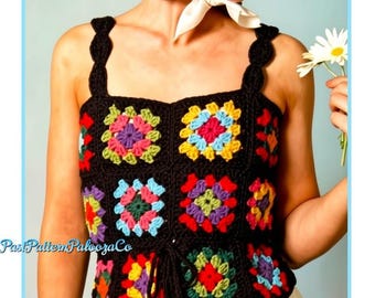Vintage Crochet Pattern Retro Granny Square Camisole Top PDF Instant Digital Download Shell Strap Summer Tank