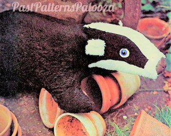 Vintage Sewing Pattern 27" Plush Badger Soft Toy PDF Instant Digital Download Sewn Faux Fur Fabric Realistic Animal