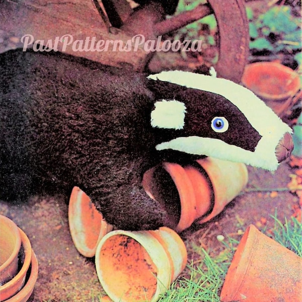 Vintage Sewing Pattern 27" Plush Badger Soft Toy PDF Instant Digital Download Sewn Faux Fur Fabric Realistic Animal