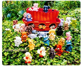 Vintage Crochet Pattern 4" Noahs Ark Amigurumi Mini Animal Beanies Soft Toys PDF Instant Digital Download 28 Animal Designs + Ark Storage