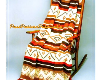 Vintage Crochet Afghan Navajo Indian Blanket Pattern PDF Instant Digital Download Tunisian Stitch Design 45x65 5 Ply