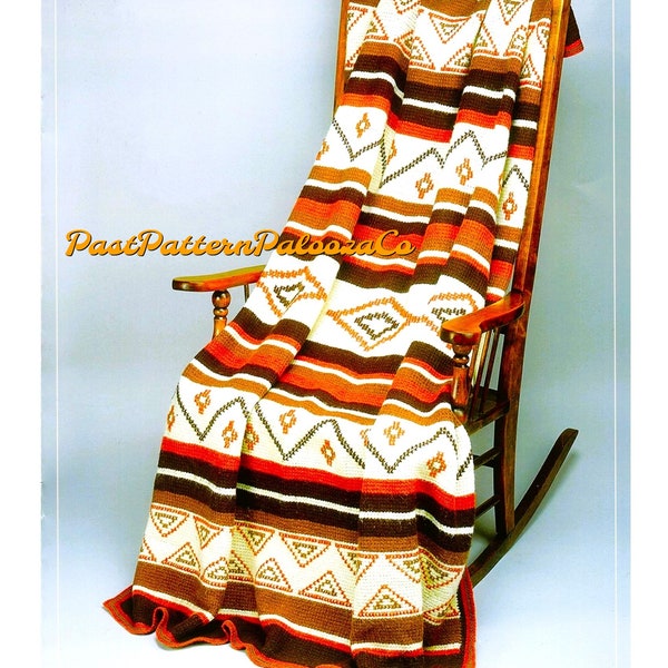 Vintage Crochet Afghan Navajo Indian Blanket Pattern PDF Instant Digital Download Tunisian Stitch Design 45x65 5 Ply