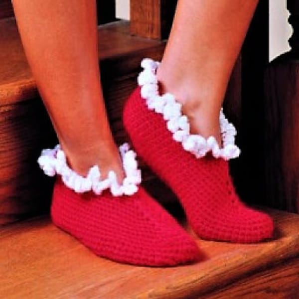 Vintage Crochet Pattern Womens Frilly Ruffle Bootie Slippers PDF Instant Digital Download Quick Easy House Socks Slippers Bulky Yarn