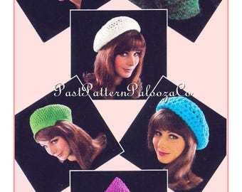 Vintage Crochet Pattern Womens Retro Groovy Hats 6 Designs PDF Instant Digital Download Sixties Seventies Styles