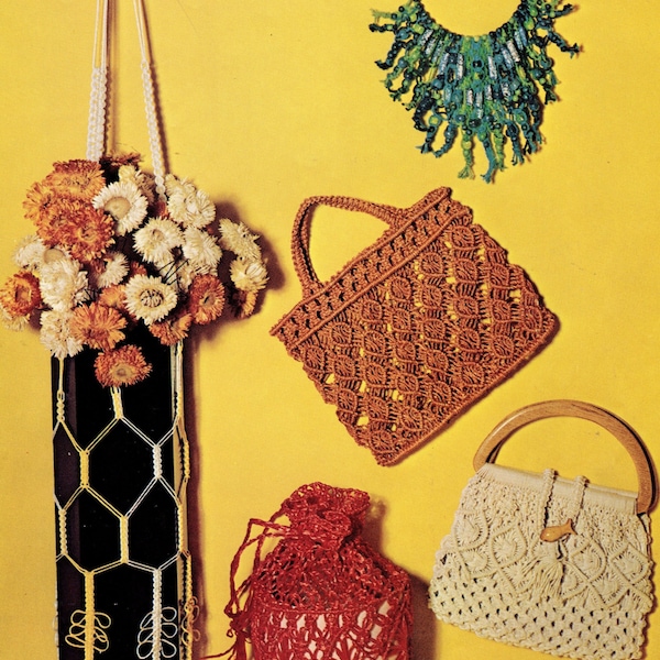 Vintage Macrame Start to Finish Patterns PDF Instant Digital Download Beginners Instructions Sampler Jewelry Handbag Projects Basic Knots