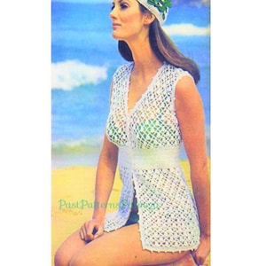 Vintage Crochet Pattern Womens Pretty Lace Beach Bikini Cover Up Top &  Hat Set PDF Instant Digital Download 70s Boho Beachwear 8 Ply