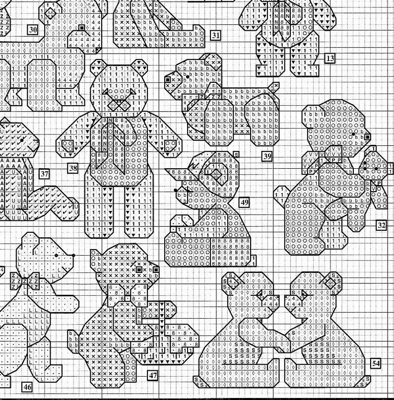 Vintage Cross Stitch Patterns Tons 'O Teddy Bears Motifs PDF Instant Digital Download Embroidery Mini Cute Toy Bear 57 Designs A1 image 3