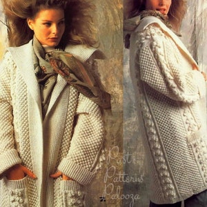 Vintage Knitting Pattern Womens Long Knit Aran Sweater Coat PDF Instant Digital Download Open Cardigan Jacket Bramble Stitch 10 Ply