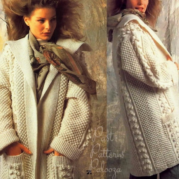 Vintage Knitting Pattern Womens Long Knit Aran Sweater Coat PDF Instant Digital Download Open Cardigan Jacket Bramble Stitch 10 Ply