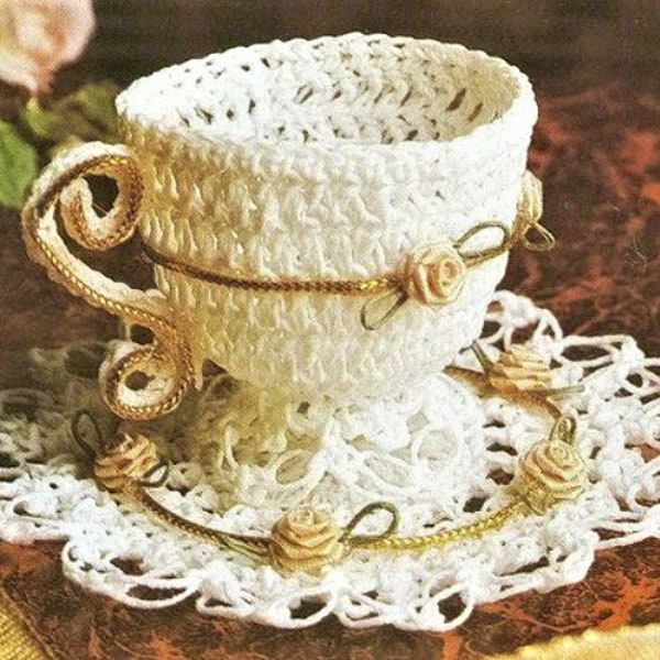 Vintage Crochet Pattern 2" Miniature Mini Teacup Saucer Set PDF Instant Digital Download Mini Fancy Dainty Demitasse Tea Cup Roses