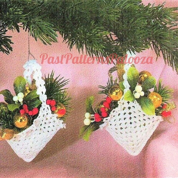 Fil vintage au crochet 4" dentelle blanc arbre de Noël panier ornements grand-mère carré Design PDF Téléchargement numérique instantané