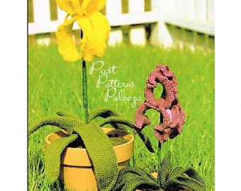 Vintage Crochet Pattern Pretty Iris Flowers Potted Plants PDF Instant Digital Download Artificial Flowers Irises 2 Sizes 4 Ply