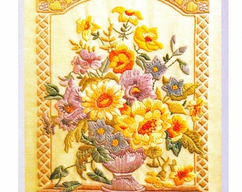 Vintage Embroidery Pattern Pretty English Flower Vase Bouquet Floral Portrait PDF Instant Digital Download Stitch Samper 6x8