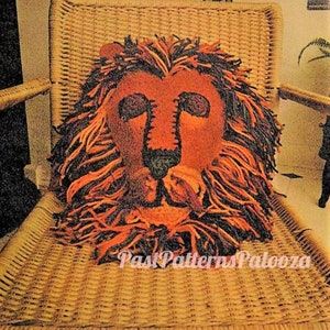 Vintage Crochet Pattern Shaggy Lion Head Pillow Cushion PDF Instant Digital Download Retro 1970s Safari Jungle Decor 4 Ply