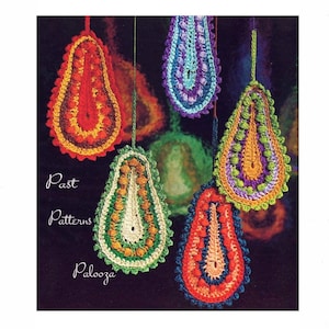Vintage Crochet Pattern 5" Paisley Pear Drop Christmas Ornaments Jewel Tones PDF Instant Digital Download Retro Groovy Mod Tree Trim