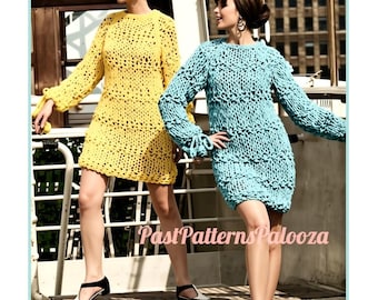 Vintage Knitting Pattern Womens Mini Dress Retro 1968 Chunky Knit PDF Instant Digital Download Boho Big Needle Knits 12 14 Ply