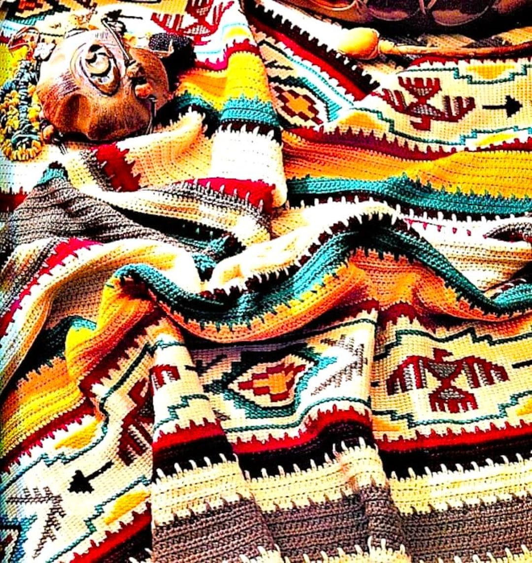 Vintage Crochet Afghan Indian Blanket Pattern PDF Instant Digital Download Navajo Southwestern Aztec Tunisian Stitch 50x70 10 Ply - Etsy 12-beautiful-navajo-diamond-crochet-patterns