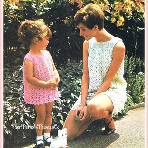 Vintage Crochet Pattern Mother and Daughter Lacy Yoke Summer Sun Dress PDF Instant Digital Download Groovy Boho Sleeveless Shift 2T - Adult