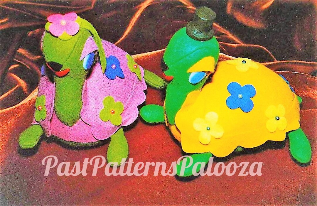 Vintage Sewing Pattern 7" Felt Floral Turtle Pincushions PDF Instant ...