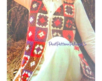 Vintage Crochet Pattern Womens Retro Classic OG Granny Square Motif Waistcoat Vest PDF Instant Digital Download Hippie Boho Chic DK