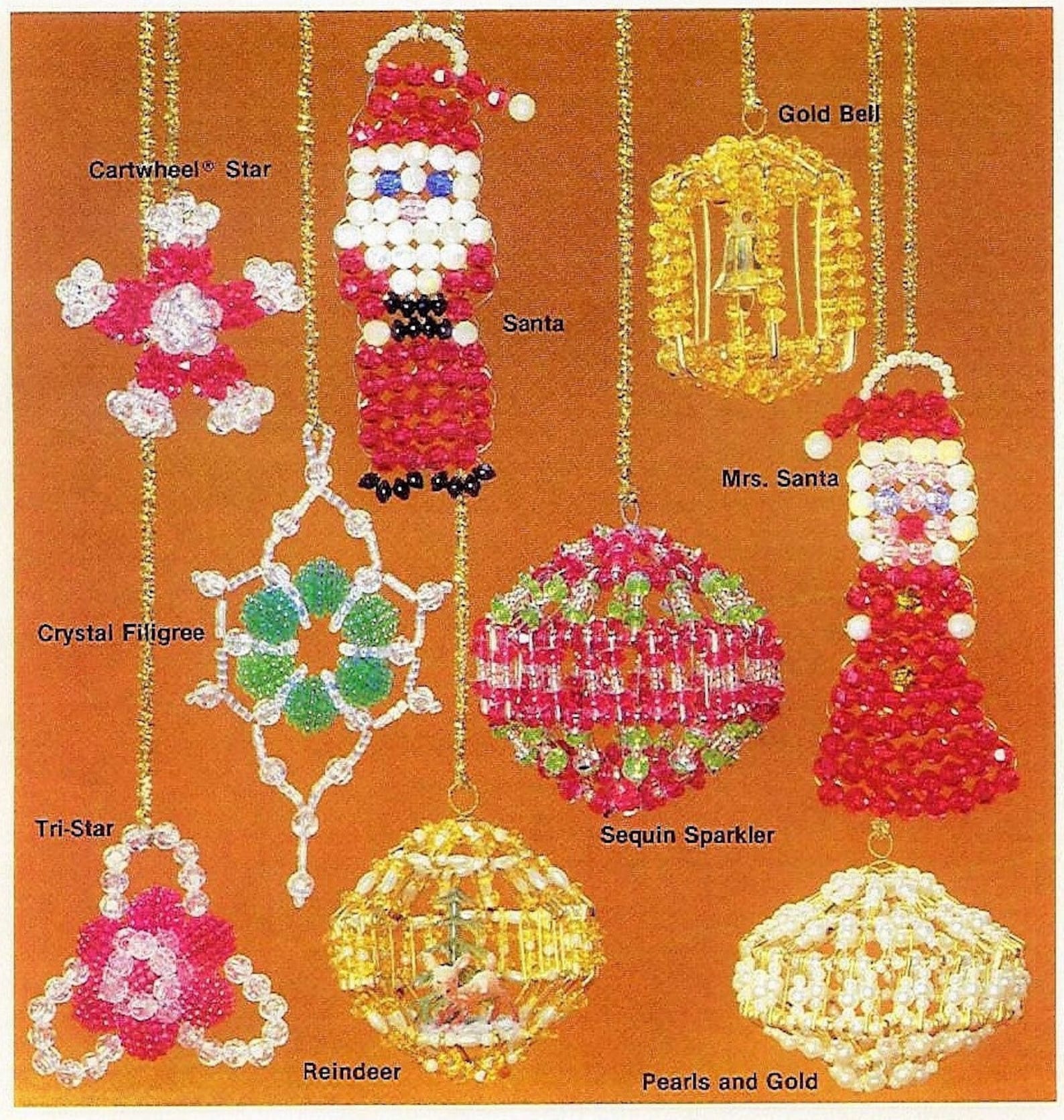 Vintage Christmas Beading Patterns Hanging Bead Ornaments Characters ...