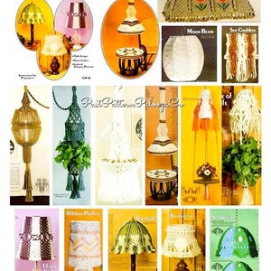 以下が含まれることがあります： ヴィンテージのマクラメランプシェードのパターンコレクション。パターンはシンプルなものから手の込んだものまで、さまざまなスタイルがあり、どんな家にもボヘミアンシックな雰囲気を加えるのに最適です。パターンは紙に印刷されており、ランプシェードの作り方の説明が含まれています。