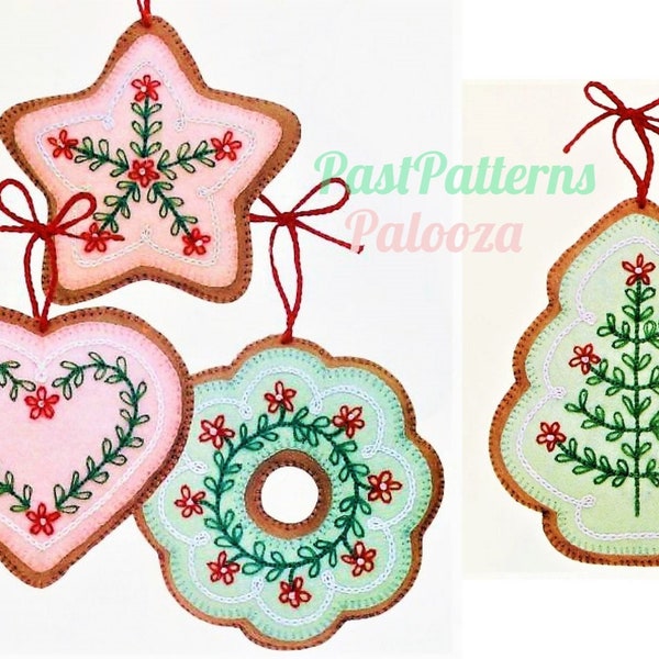 Vintage Sewing Pattern Frosted Sugar Cookies Felt Christmas Tree Ornaments PDF Instant Digital Download Embroidered Gingerbread Tree Decor