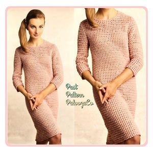 Vintage Crochet Pattern Womens Simple Dress Classic Long Sleeved Shapely Shift PDF Instant Digital Download DK Retro 1960s