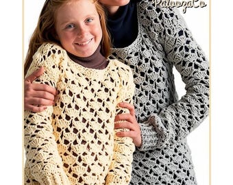 Vintage Crochet Lacy Shell Stitch Pullover Sweater Pattern PDF Instant Digital Download  Girls & Womens 10 Ply