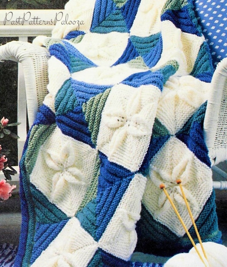 Vintage Knitting Pattern Raised Leaf Squares Motif Afghan PDF Instant Digital Download Pretty Cozy Throw Blanket 48x59 10 Ply image 2