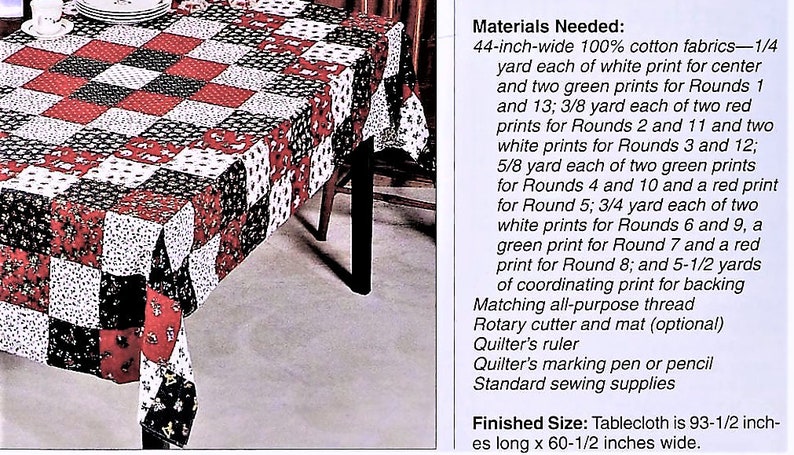 Vintage Sewing Pattern Christmas Tablecloth Patchwork Squares Trip Around The World PDF Instant Digital Download 93x60 Table Cover image 2