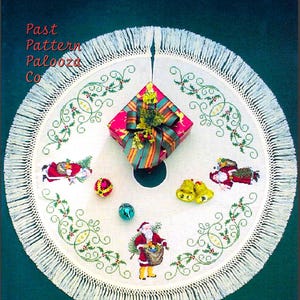 Vintage Cross Stitch Pattern Heirloom Santa Christmas Tree Skirt PDF Instant Digital Download Old World St Nick Holly Scrolls Design