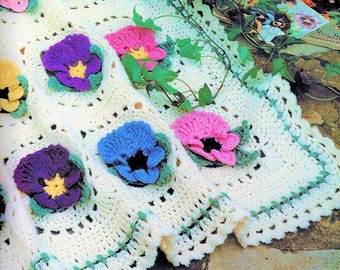 Vintage Crochet Pattern Pansy Patch Beautiful Pansies Flower Afghan PDF Instant Digital Download Retro Granny Square Pansies 48x69