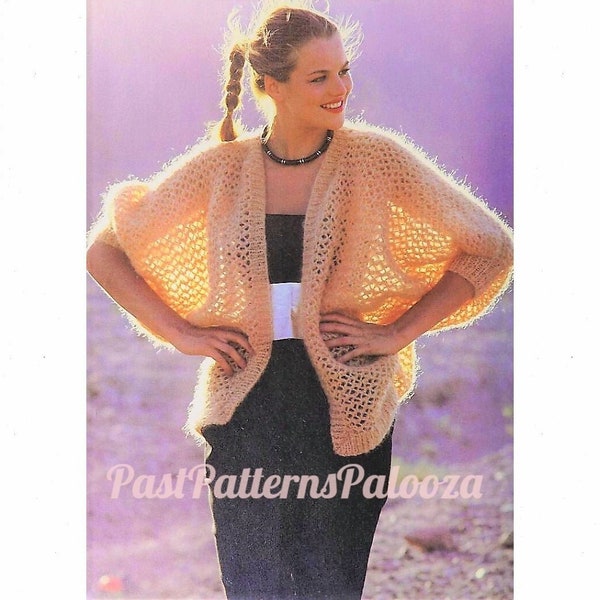 Vintage Knitting Pattern Womens Retro Airy Lace Mohair Jacket Summer Open Cardigan PDF Instant Digital Download Aran Weight 10 Ply