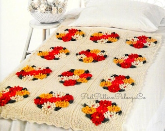 Vintage Crochet Pattern Pretty Flower Beds Afghan PDF Instant Digital Download Romantic Floral Patch Bed Throw 10 Ply